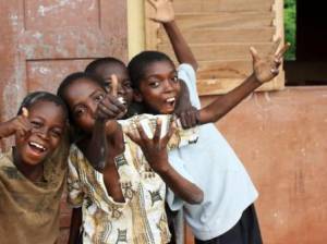 Happy pupils at Dutch Komenda Junior High School